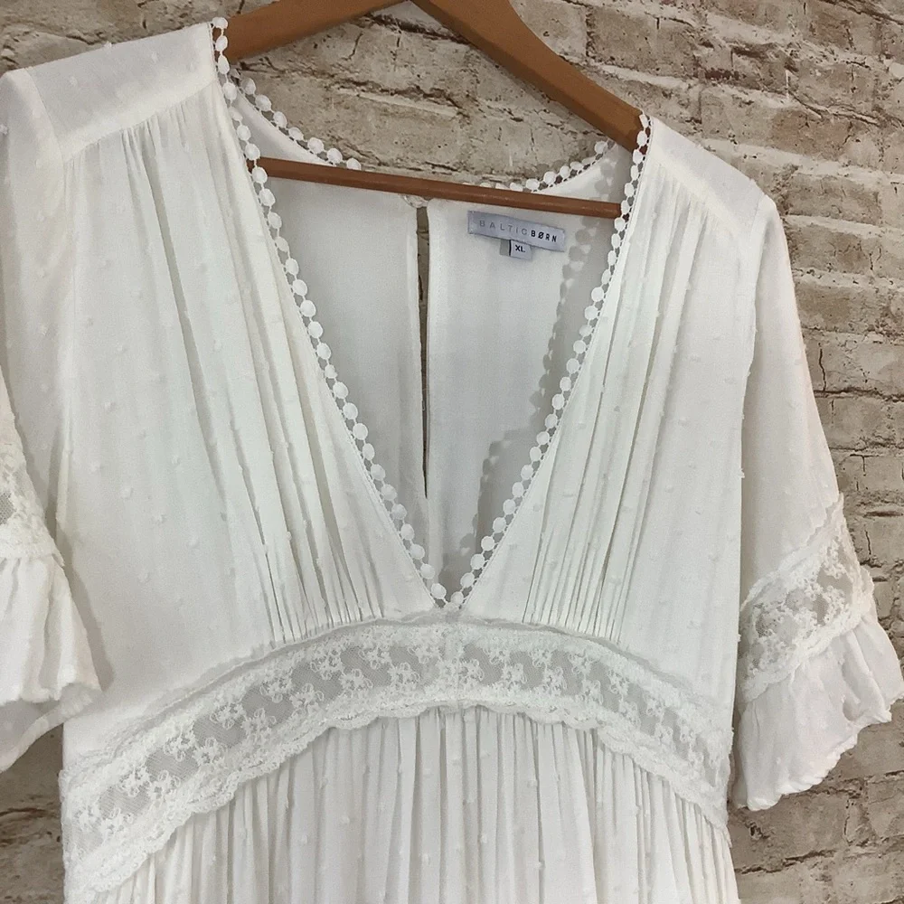 Baltic Born Rayna Deep V White Maxi Dress XL Wedding Boho Festival Fairy - Picture 5 of 12